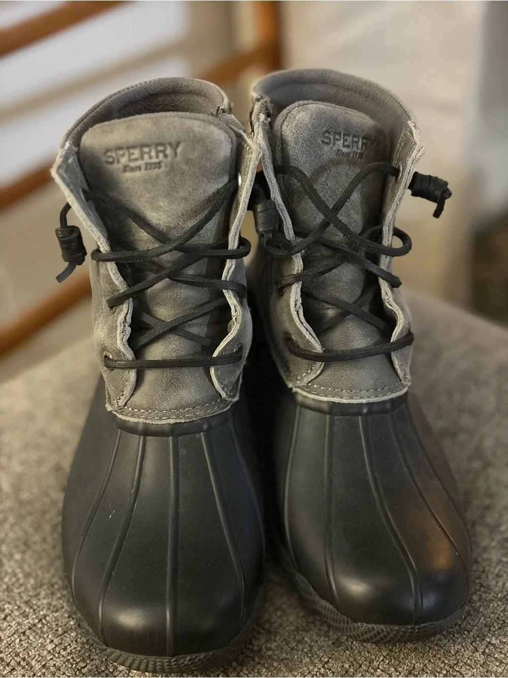 Sperry Gray and Black Womens Waterproof Duck Boots